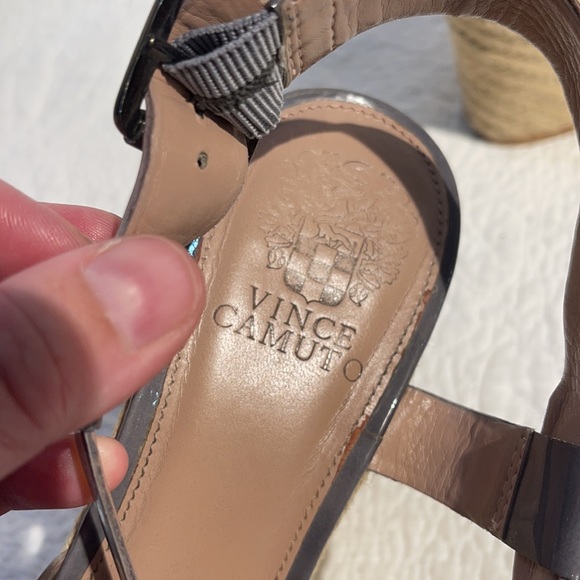 Vince Camuto Gray Wedge Leather Sandals Size 9.5 - Picture 7 of 9